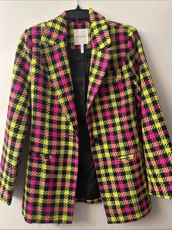 Avec Les Filles Jackets & Blazers - Avec Les Filles Pink, Yellow & Black Plaid Blazer